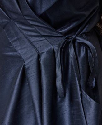 Plus Size Shantung Fit And Flare V-Neck Wrap Dress