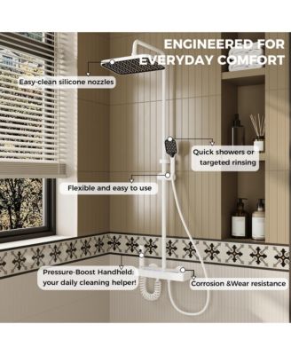 4 in 1 Shower Faucet System With LED Temperature Display, Anti-Clog Nozzles, Rainfall, Hand Shower, Tub Spout
