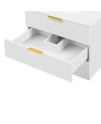 24"Wall Mounted Bathroom Vanity with Ceramic Sink & Double Drawers, Stripe Design for Small Bathrooms