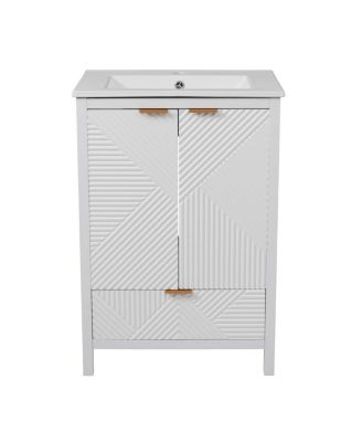 24" Bathroom Vanity with Ceramic Sink, Modern Solid Wood Cabinet & Textured Door for Small Spaces