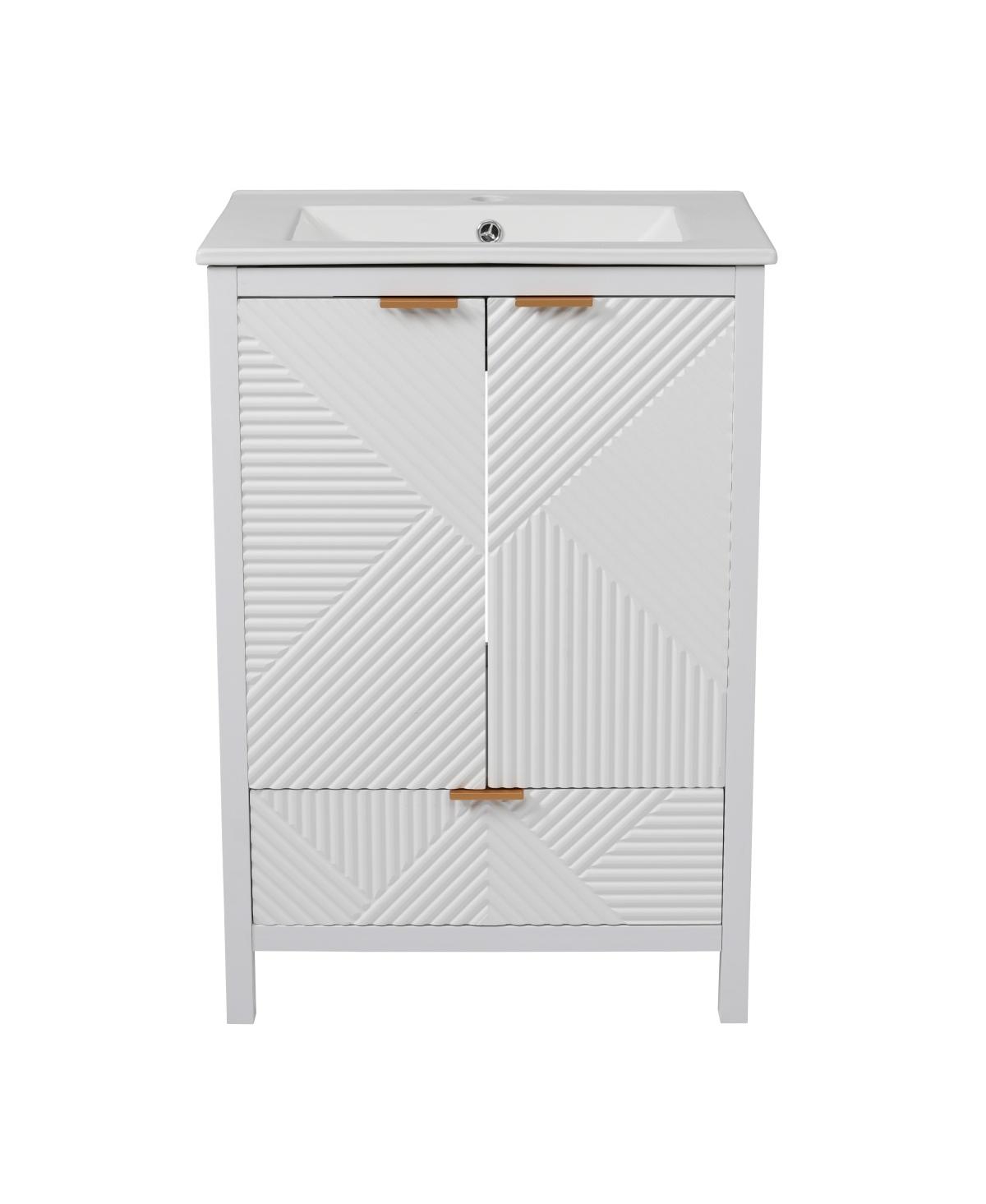 Sillysis 24" Bathroom Vanity with Ceramic Sink, Modern Solid Wood Cabinet & Textured Door for Small Spaces