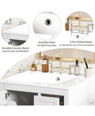 24" Modern Bathroom Vanity with Ceramic Sink, Soft Close Cabinet & Ample Storage for Small Spaces