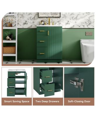 24" Modern Bathroom Vanity with Sink, Small Freestanding Bathroom Vanity with 2 Drawers and Soft Close Door