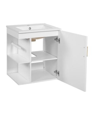 20" Wall Mounted Bathroom Vanity with Sink, Modern Floating Bathroom Vanity with Open Shelves for Small Spaces
