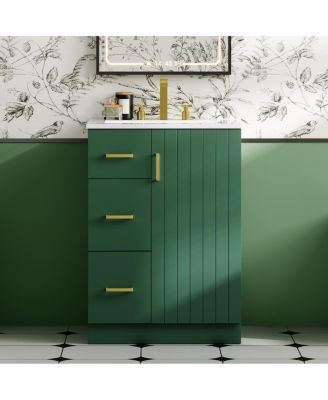 24" Modern Bathroom Vanity with Sink, Small Freestanding Bathroom Vanity with 2 Drawers and Soft Close Door