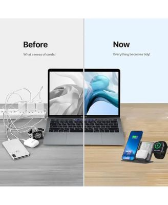 6-in-1 Wireless Charging Station with Clock, Alarm & Temp Display, 15W Fast Charging for iPhone, Apple Watch & AirPods