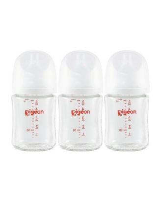 Baby Glass Nursing Bottle Wide Neck, Includes 3pcs Stage1 Nipples