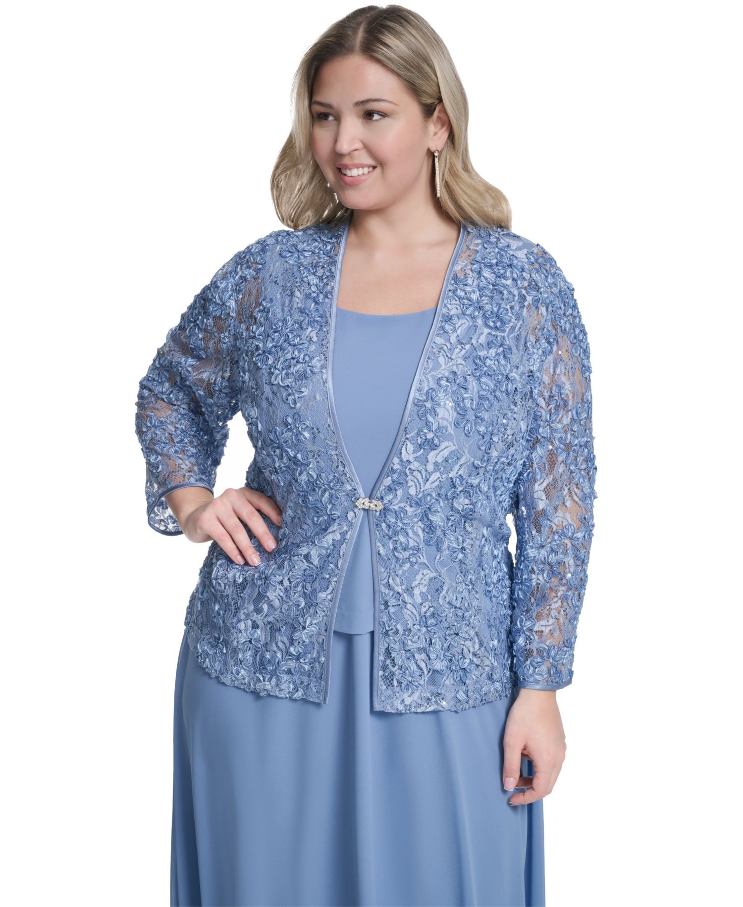 petite 3/4-Sleeve Jacket with Crewneck Dress