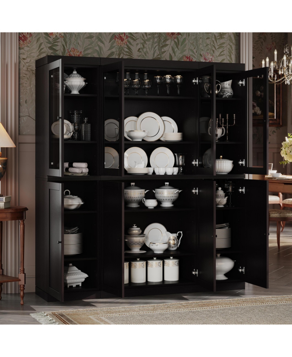 Palace Imports Premium 100% Solid European Oak Hardwood Modular China Cabinet with Shaker and Tinted Glass Doors – 64" Wide, 71.5" Ta