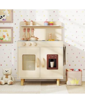 Kids Wooden Toy Kitchen Playset with Working Ice Maker