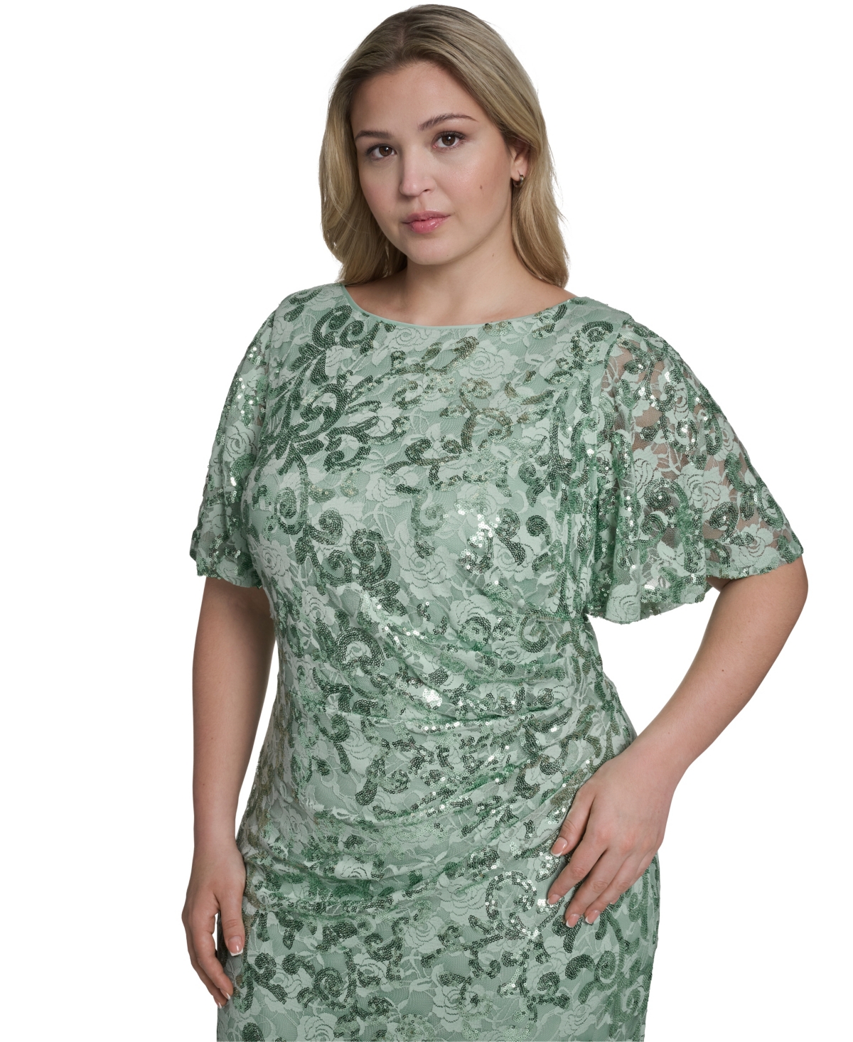 Jessica Howard Plus Boat Neck Ball Gown