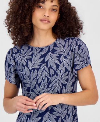 Petite Printed Tulip-Sleeve Top