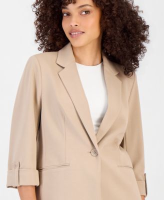 Petite Roll-Tab-Sleeve One-Button Blazer