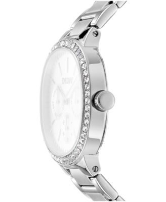 Women's Black Dial Crystal Bezel Stainless Steel Bracelet Multifunctional Watch, 36mm