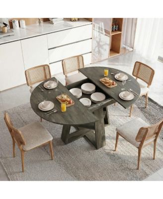  Extendable Round Dining Table for 4-8, Modern Kitchen Oval Table