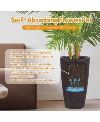 Set of 2 Faux Rattan Tall Planters w/Water Level Monitor