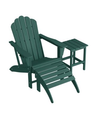 3-Piece Adirondack Chair with Cup Holder and Folding Ottoman and Table Set