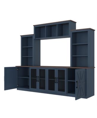 Wall Unit Entertainment Center with Charging Station & USB, Blue