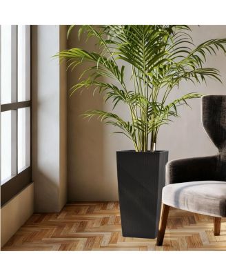 30" Tall Large Self-Watering Planter with Inner Tray & Water Level Monitor, Black