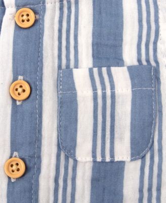 Baby Boys' Striped Gauze Sleeveless Romper and Hat, 2-Piece Set