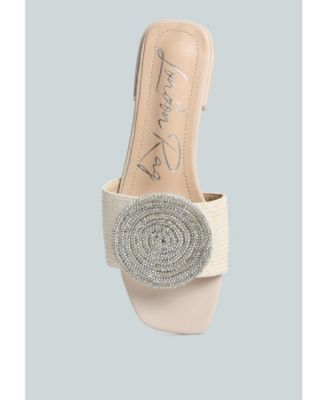 Womens Ollilie Rhinestones Embellished Brooch Slip On Sandals