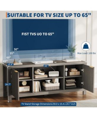 65" Fluted TV Stand - Modern Entertainment Center w/ 2 Storage Cabinets & Open Shelves, Heavy-Duty Console