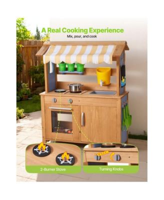 Outdoor Wooden Mud Kitchen for Kids with Sink, Canopy & Tools