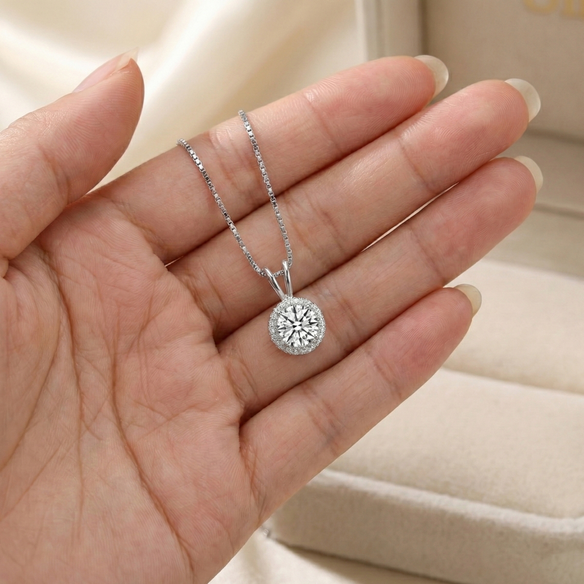 Sterling Silver White Gold Plated Round-cut Cubic Zirconia Stud Necklace