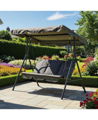 3-Person Outdoor Patio Swing Chair with Adjustable Canopy and Armrests, Breathable Fabric Seat and Backrest, Porch Swing for Backyard or Garden