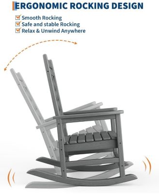 Outdoor Rocking Chair Set of 4, HDPE Weather Resistant Patio Rocking Chair Porch Rocker with Wood Texture & 380 LBS Support for Deck, Pool