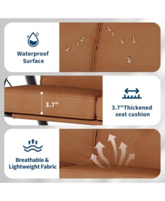 3 Seat Outdoor Porch Swing, 2-in-1 Patio Swing Chair with Thickened Removable Cushions, Adjustable Canopy   Cup Holders