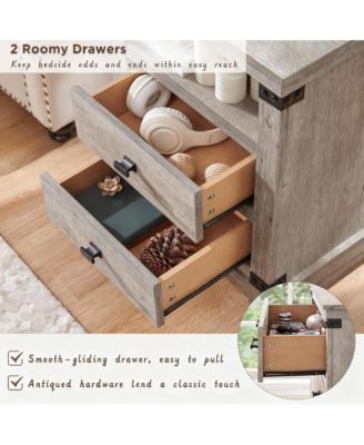 Rustic Nightstand with Charging Station & Storage