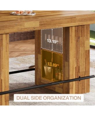 63-Inch Bar Table with Storage Shelves, Counter Height Pub Table with Metal Footrest, Rectangular High Top Home Bar Units
