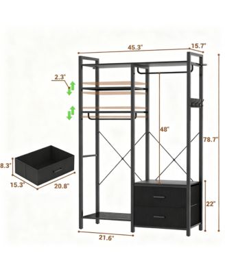 Reversible Hanging Clothes Rack with Drawers and Shelves