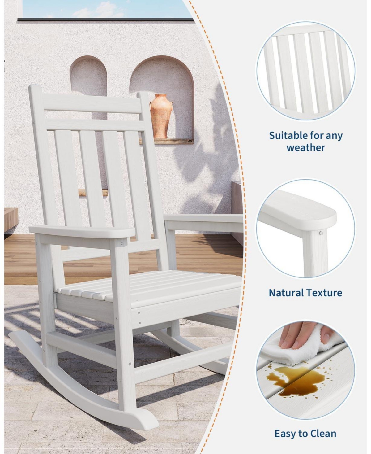 gaomon Poly Lumber Rocking Chair Outdoor - Hdpe High Back Porch Rocker Chairs for Adults