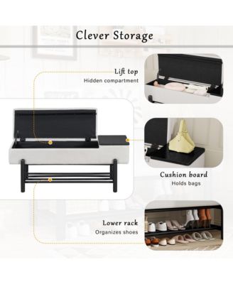 Entryway Shoe Bench with Cushion Top, Flip-Top Storage Compartment and Lower Rack for Hallway, Living Room and Foyer