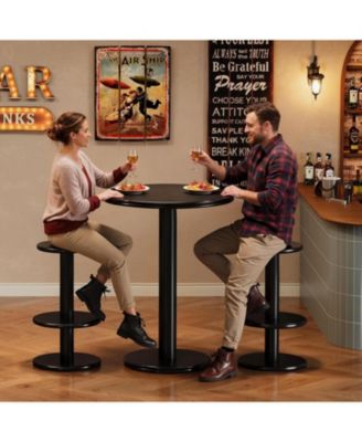 39.4" H Round Bar Table and Chairs Set, Modern Black Bistro Pub Table with 2 Barstools, Wooden Counter Height Cocktail Table