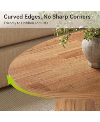 Oval Coffee Table, 47-Inch Living Room Table with Polygonal Pedestal, Modern Center Accent Furniture, Child-Friendly