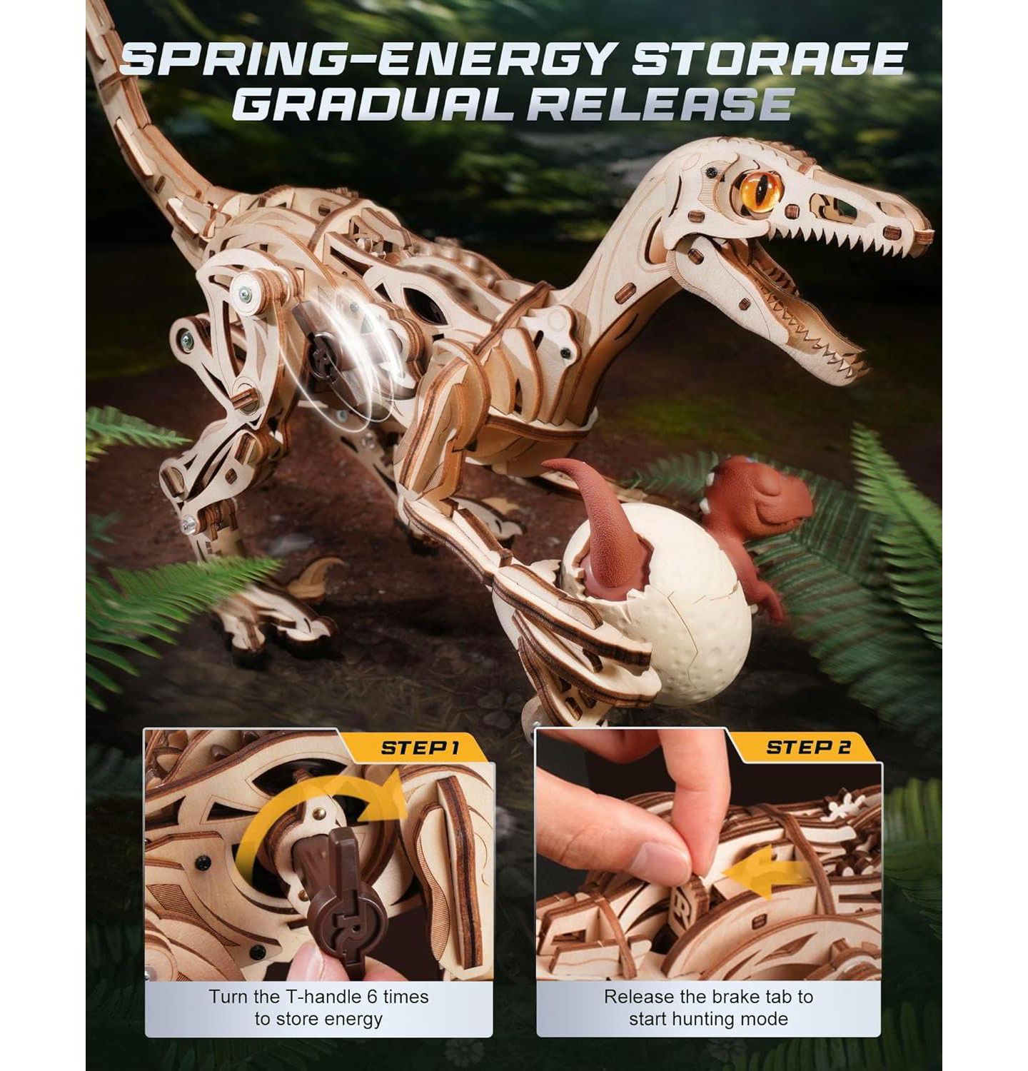 Детский конструктор Robotime Walk Dinosaur 189-Piece 3D Wooden Puzzle Building Set, Ages 14+, цвет: Бежевый — фото 3