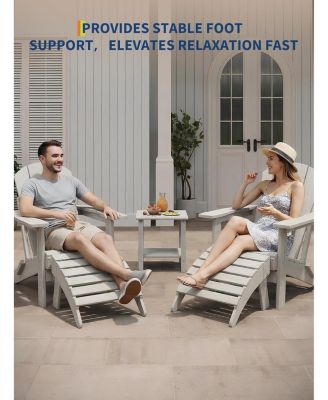 Folding Adirondack Ottoman Set of 2 - HDPE All-Weather Outdoor Footrests for Patio, Deck, Lawn, Poolside - Weather-Resistant