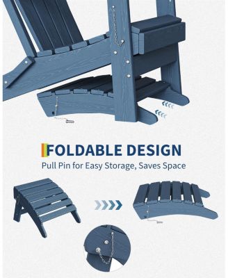 Folding Adirondack Ottoman Set of 2 - HDPE All-Weather Outdoor Footrests for Patio, Deck, Lawn, Poolside - Weather-Resistant