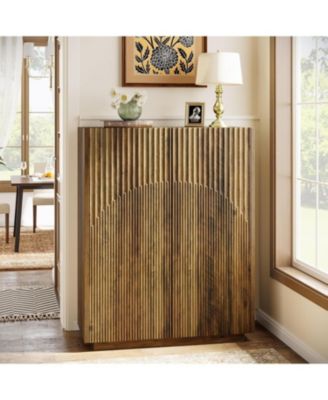 7-Tier Shoe Cabinet with Adjustable Shelves & Fluted Doors,24 Pairs Freestanding Shoe Rack,Farmhouse Wooden Shoe Storage Organizer, Brown