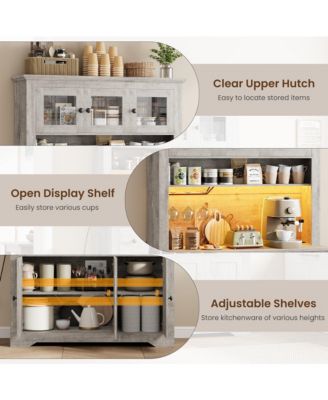 68.7"Bar Cabinet,Kitchen Buffet with Hutch Wine with Charging Station,2 Drawers,10 Storage Shelves