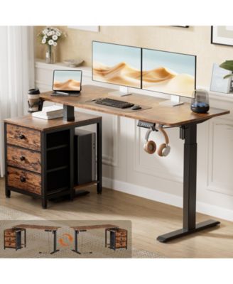HOMLUX 55x24" Sit-Stand Desk Height Adjustable Computer Desk with 2 Hooks, Storage Drawers, Printer Cabinet