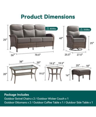 7-Piece Brown Wicker Patio Conversation Set with 6 in. Olefin Cushions/Patio Swivel Chairs with Sofa