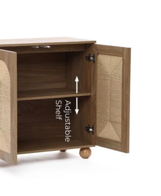 2-Door Natural Oak Finish Manufactured Wood Cabinet, Pine Round Ball Legs