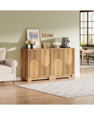 57.5" Modern Vintage Sideboard, Stainless Steel & Wood, Push to Open Storage Cabinet/TV Stand