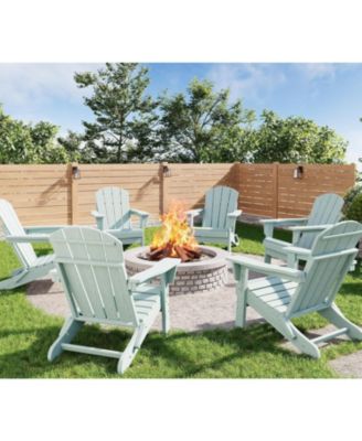 Folding Adirondack Chairs Set of 6, HDPE Plastic Outdoor Chairs with Wood Texture - 380 LBS & Weather Resistant for Fire Pit, Deck, Patio, Pool