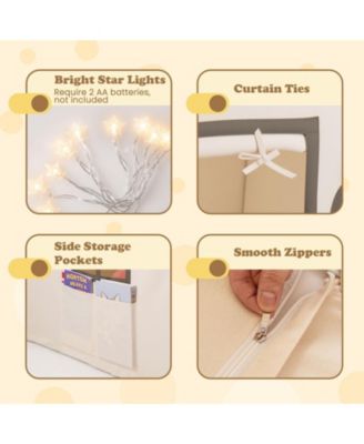 Kids Large Playhouse Tent with Star Lights, Door Curtain, and Windows, Indoor