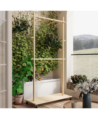 RAINSKEN Solid Wood Garment Rack, Modern Space-Saving Coat Tree, Clothes Drying Rack with 6 Hangers and Bottom Shelf for Entryway, Living Room